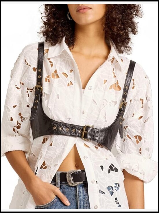 Genuine Leather Waist Belt Steampunk Underbust Corset Harness Adjustable main image 6